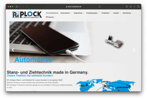 Corporate Website der Firma Plock Metallwerke